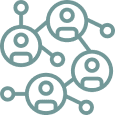 A diverse group of people standing together, connected by a circle, symbolizing unity and collaboration.